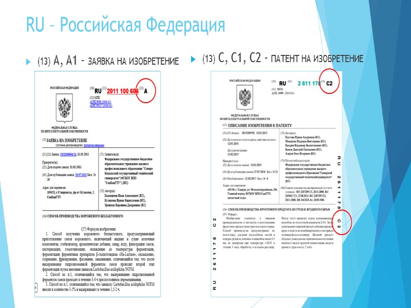 RU – Российская Федерация (13) A, А1 - ЗАЯВКА НА ИЗОБРЕТЕНИЕ (13) С, С1,